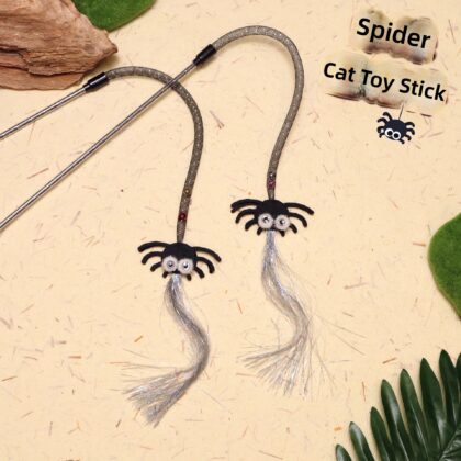 New Simulated Big-Eyed Spider Tassel Mesh Cat Teasing Stick with Bell Sound Felt Does Not Hurt Teeth Kitten Toy