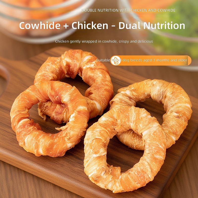 New Dog Chew Snacks, Cowhide-Filled Donuts, Dog Snacks, Bite-Resistant Teeth-Cleaning Chew Sticks, Cross-Border Wholesale