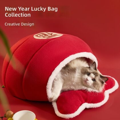 New Year's Warm Cat Nest National Tide New Year's Style Sponge Thickened Cat Nest Year of the Snake Dog Nest Bag Shape Cross-border Wholesale