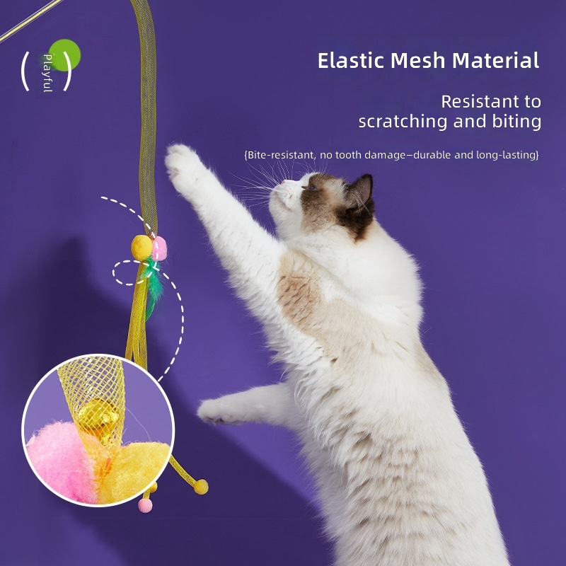 New pet elastic mesh cat stick with bell long rod fishing cat stick human pet interactive toy supplies wholesale - Image 2