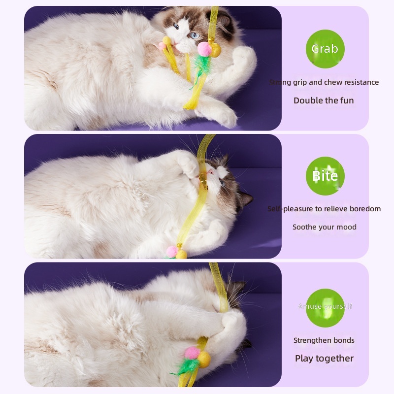 New pet elastic mesh cat stick with bell long rod fishing cat stick human pet interactive toy supplies wholesale - Image 4