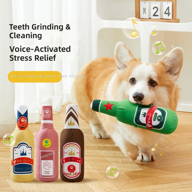 New Dog Toy Simulation Wine Bottle Containing Sound Paper Sound Molar Toy Washable Bite Resistant Toy Wholesale