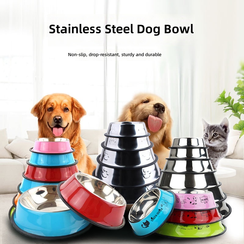 Dropshipping Pet Supplies Stainless Steel Dog Bowl Cat Bowl Non-Slip Large Dog Food Bowl Dog Bowl Stainless Steel Pet Bowl