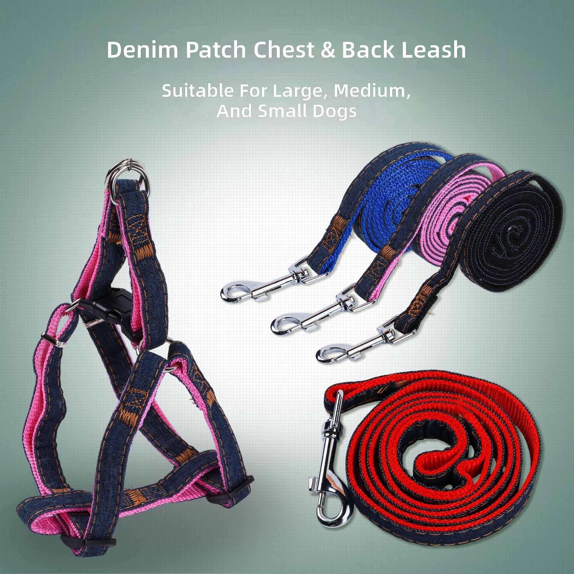 Spot Wholesale Denim Dog Leash Pet Supplies Chest and Back Traction Dog Leash Denim Harness Pet Dog Leash