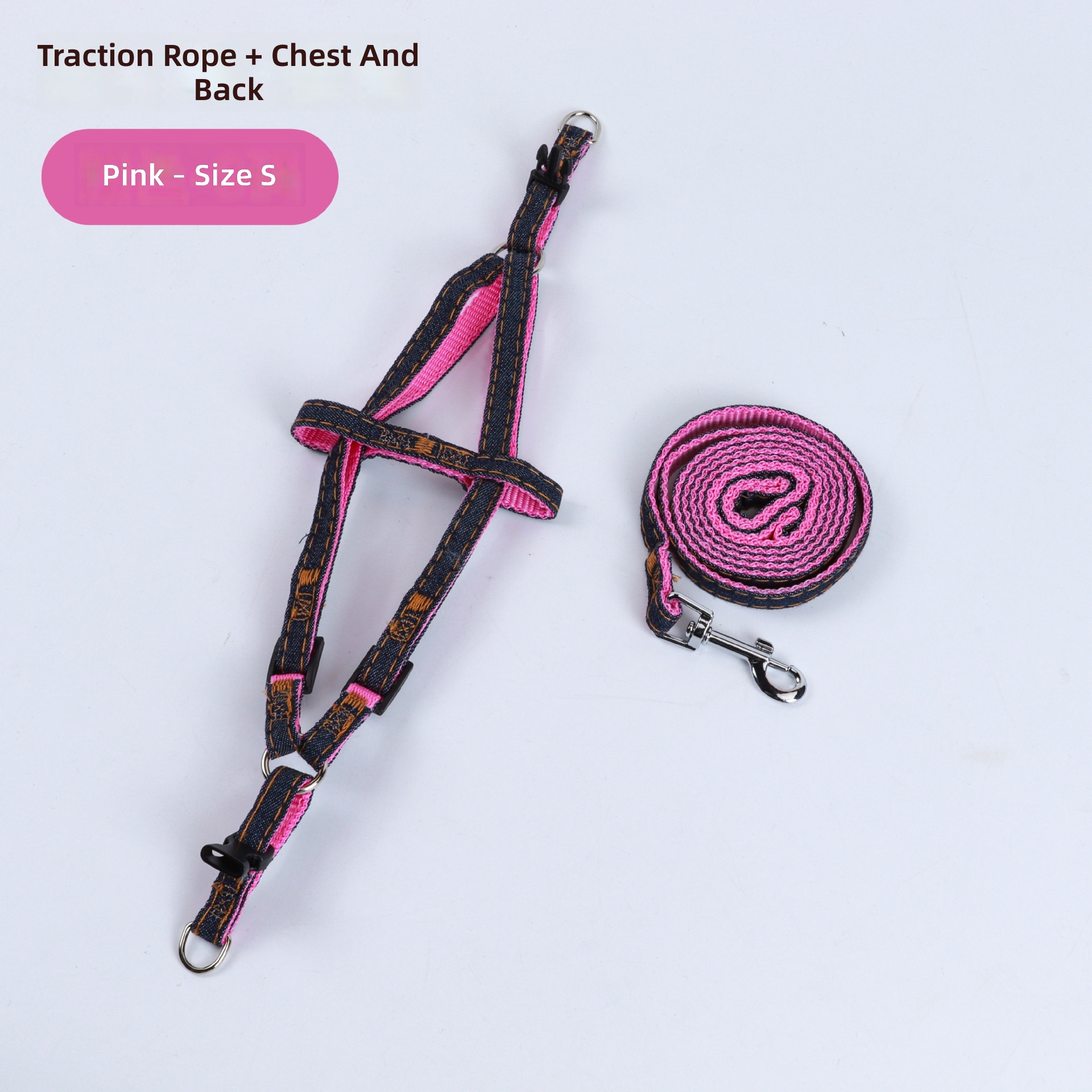 Spot Wholesale Denim Dog Leash Pet Supplies Chest and Back Traction Dog Leash Denim Harness Pet Dog Leash - Image 6