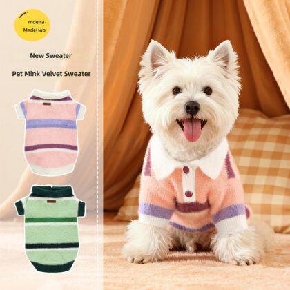 New Pet Clothes Dog Sweater Cat Clothes Polo Collar Stripesd Cardigan Winter Warm Pet Sweater