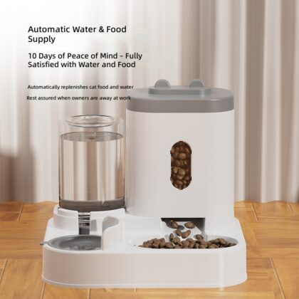 Cat Water Fountain & Automatic Food Feeder Combo – Integrated Water Dispenser with Flowing, Circulating Water for Cats