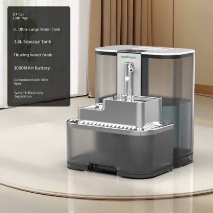 Stainless steel Chinese and English running water pet water dispenser 5L large capacity 0 filter element clean sewage tank cat kitten