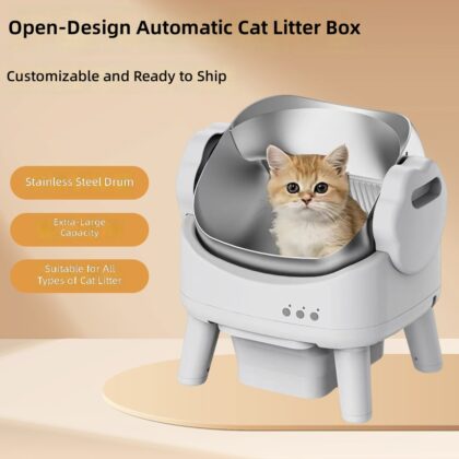 Fully Automatic Smart Odor-Proof Litter Box, Open-Style Stainless Steel Smart Cat Toilet with Remote-Controlled Electric Scooping Feature