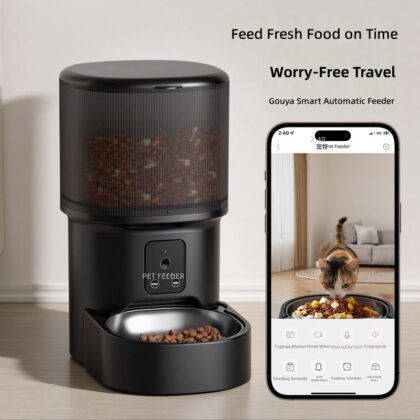 Cross-border smart pet feeder with timed feeding and remote voice control; home-use feeder with video function; wholesale available.