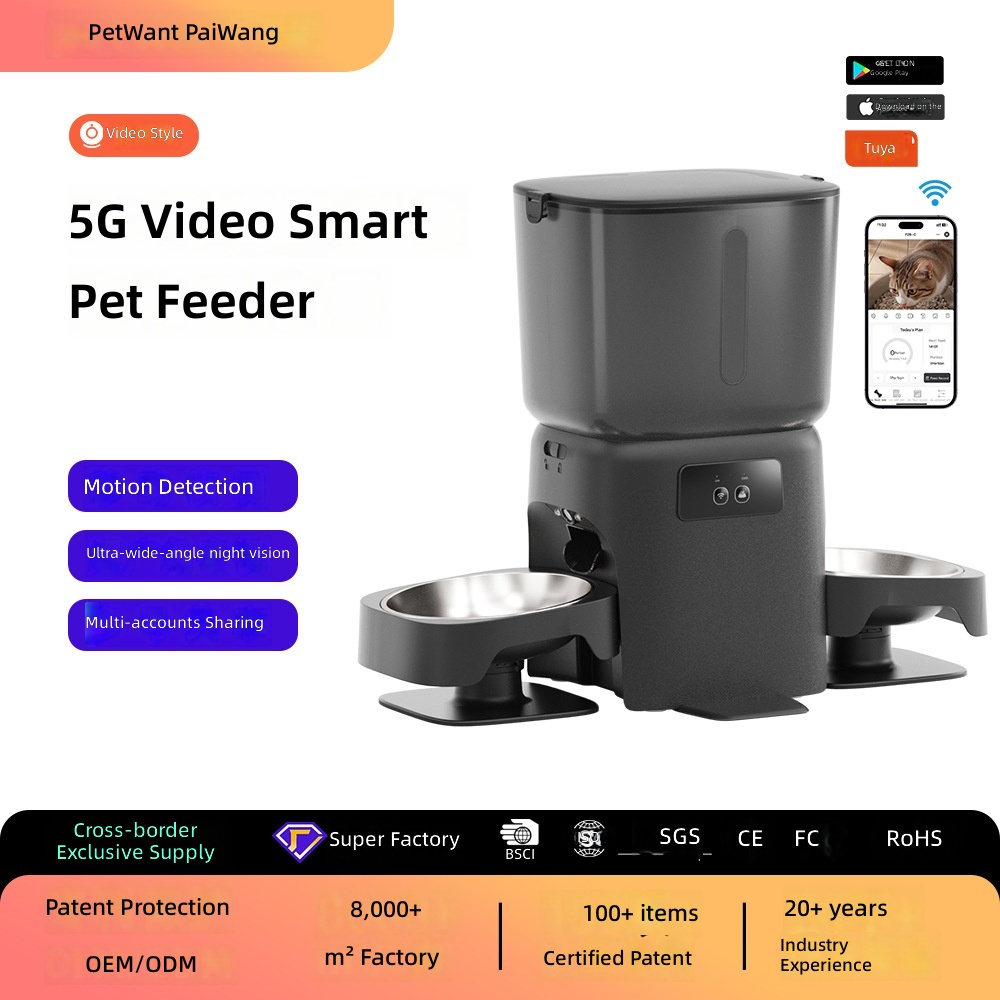 Cross-border 6L Double Bowl Cat Feeder Camera Voice WIFIAPP Long Endurance Pet Smart Feeder