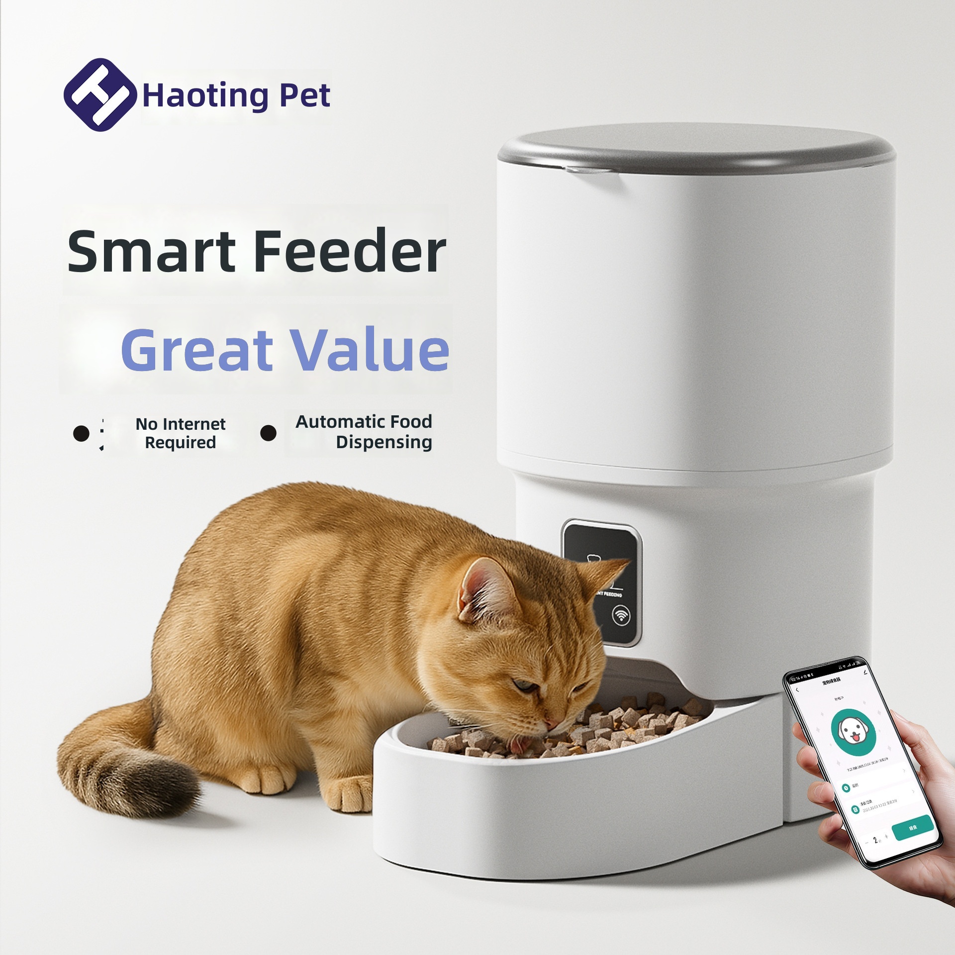 Pet Automatic Feeder, Smartphone WiFi & Bluetooth Timed Feeding Control, Smart Food Dispenser, Cat Pet Supplies - Image 2
