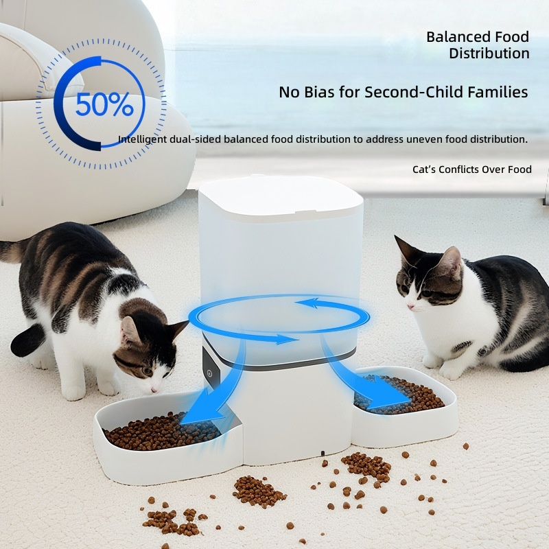 Amazon New Pet Dual-Bowl Automatic Feeder Cat and Dog Food Dispenser Smart Dog Bowl - Image 2