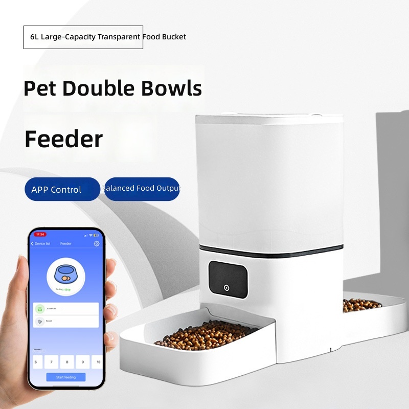 Amazon New Pet Dual-Bowl Automatic Feeder Cat and Dog Food Dispenser Smart Dog Bowl - Image 3