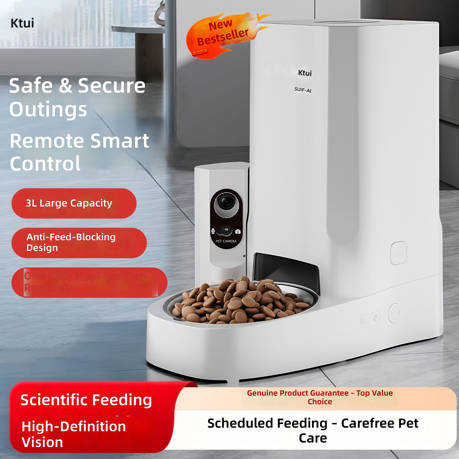 Fully Automatic Pet Feeder with Remote App Control, Scheduled Feeding, and Video Monitoring; Smart Food Dispenser Compatible with Cats and Dogs