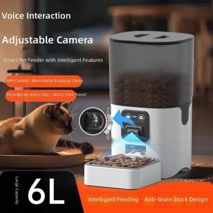 Automatic Pet Feeders for Cats and Dogs, Smart Timed & Portion-Controlled Dispenser for Cat and Dog Food, with Video Monitoring Feature